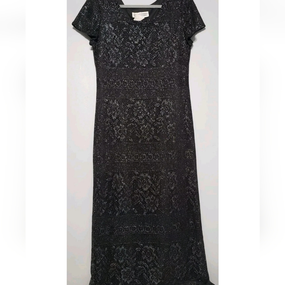 Vintage Jessica Howard 90's Elegant Black Maxi Dress Size 16 With Shoulder Pads
